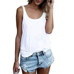 OMSJ Women Shirts Sleeveless Summer Tunic Loose Fit Tank Tops, Solid White, M