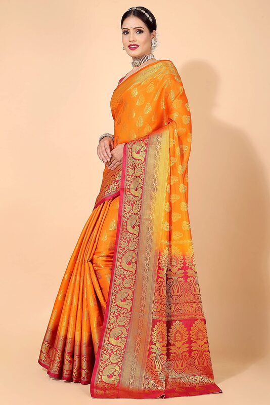 neeah women's banarasi silk saree(ns-173-61) (orange-maroon), orange-maroon, One Size