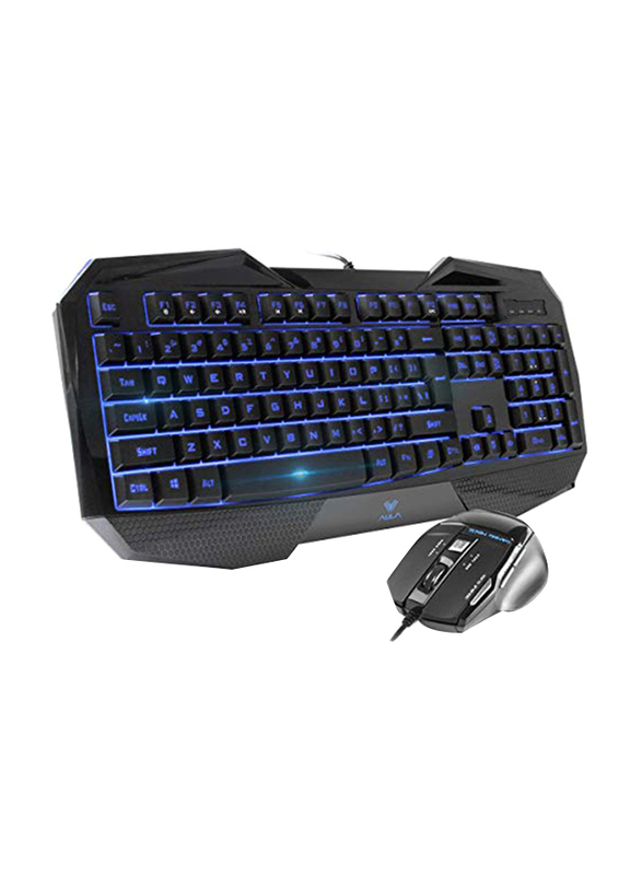 Aula Wired English Gaming Keyboard and Mouse Combo Set with Adjustable Backlight, SI-859 + SI-928, Black