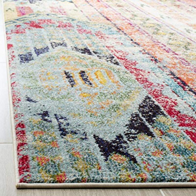 Safavieh Monaco Collection Modern Bohemian Multi Distressed Runner Rug, MNC222F, Multicolour