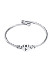 Fgt Initial Heart E Letter Cuff Bracelet for Women, Silver