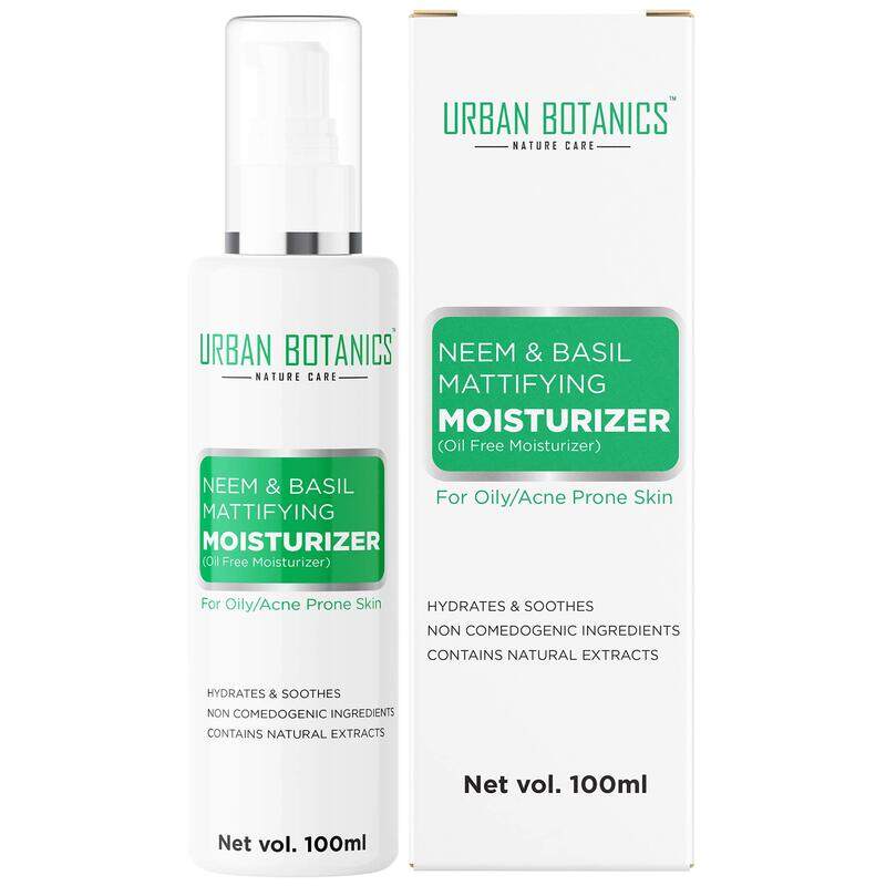 

Urbanbotanics Oil Free Moisturizer For Face - Mattifying Moisturiser Face Cream For Oily or Acne Prone/Normal Skin - With Neem & Basil Extract, Face M