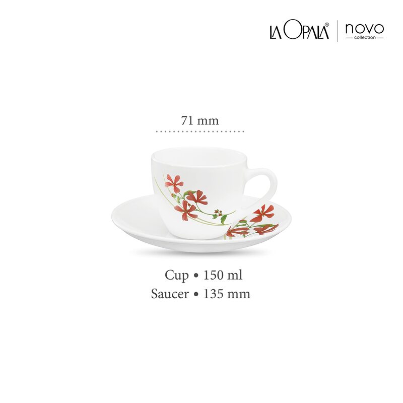 La Opala Opalware Cup and Saucer Set - 6 Pieces of Cup and 6 Pieces of Saucer (Coral Charm)