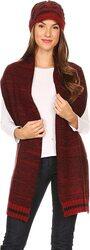 Sakkas Unisex Warm Winter Heather and Stripes Knit Hat & Scarf Set, Red