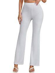 Bhochi Western Trousers Pants for Women Stretchable Yoga Pants Boot Cut Ribbed Trouser Bell Bottom Trousers for Women (White, M)