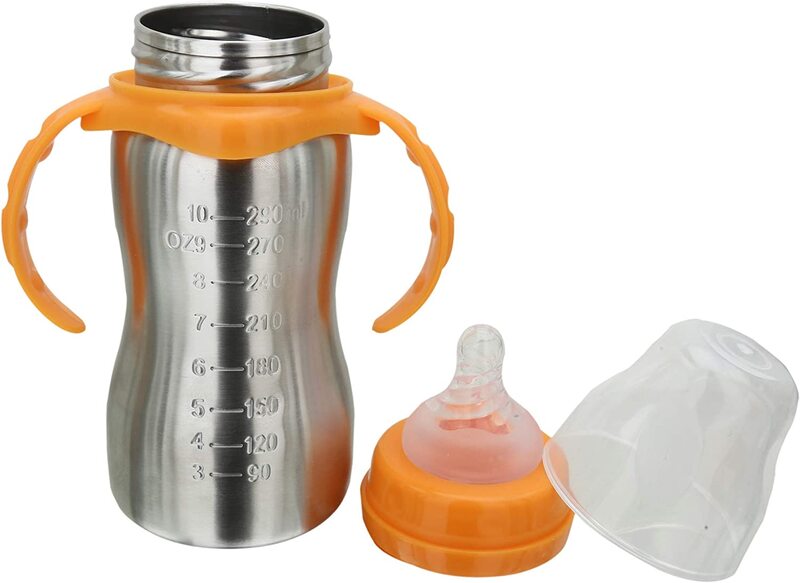 Guru Kripa Baby Products Stainless Steel Thermal Insulation Baby Feeding Bottle, 290ml, Yellow