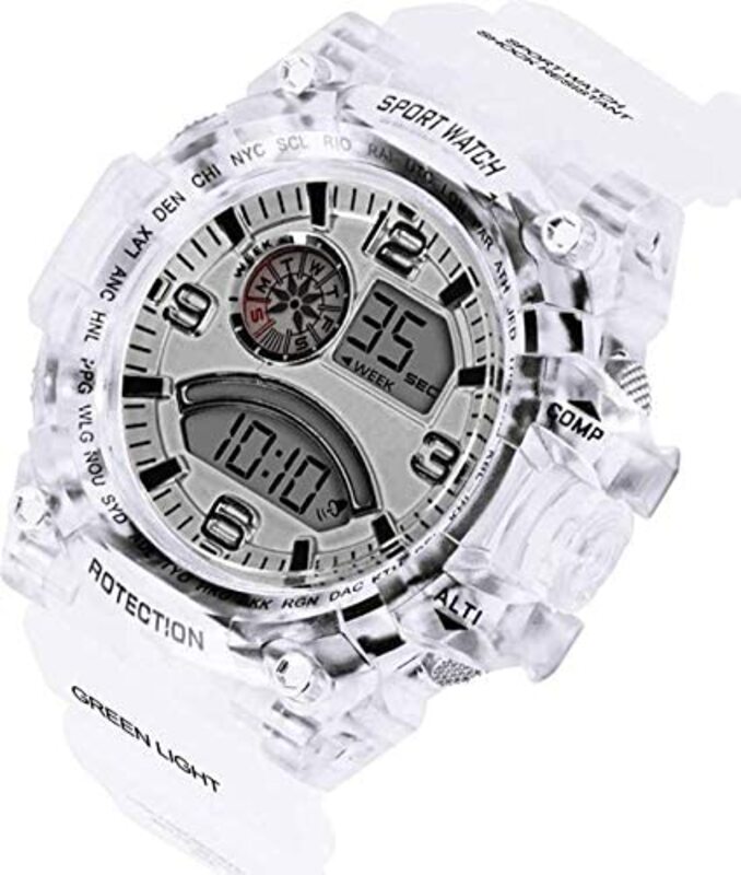 Fascinating Milan Digital Watch for Men with Square LED, Waterproof, White/Silver