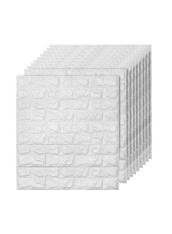 Holdfiturn 10-Piece 3D Wall Panels Waterproof Sticker Self-Adhesive for Door Floor Furniture, 70 x 77cm, White
