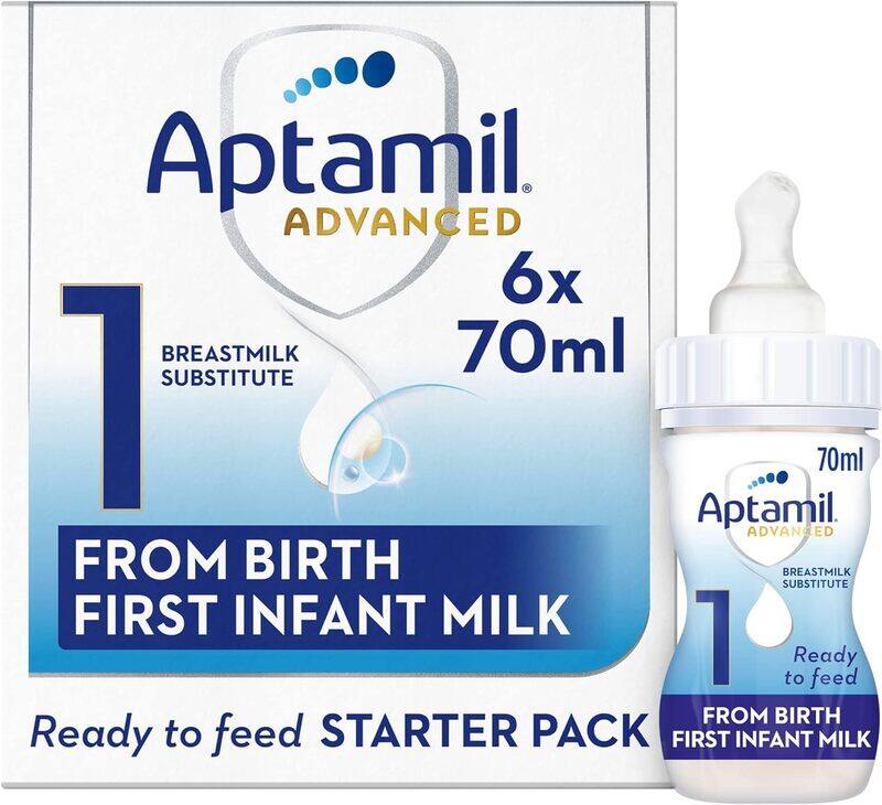 

Aptamil Advanced 1 First Baby Milk Formula Starter Pack Ready to Use Liquid, from Birth, 6x70 ml