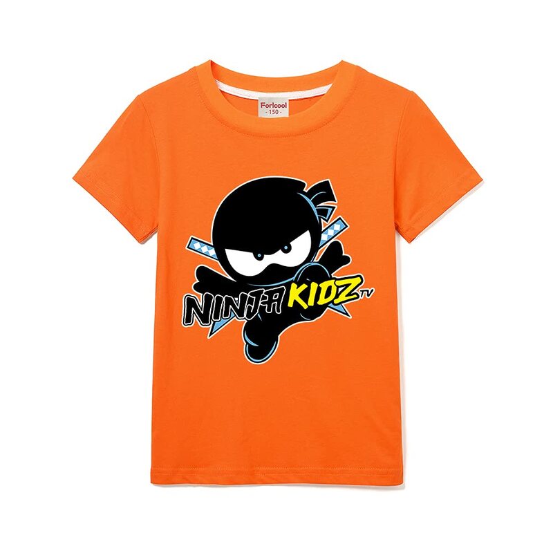Ninja Kidz Kids Casual Short Sleeve Boy's 100% Cotton Tee Girls T-Shirt, Orange, 7-8 Years