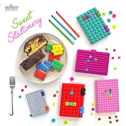 Waff Journal Combo Soft Silicone Cube Tiles And Notebook, 8.25 Inch x 5.5 Inch, 100 Cubes, Glitter Black
