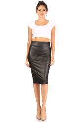 Chic Black Faux Leather Pencil Skirt Sophisticated High Waisted, Slimming Design Perfect for Office Wear & Formal Events, Black Leather, M