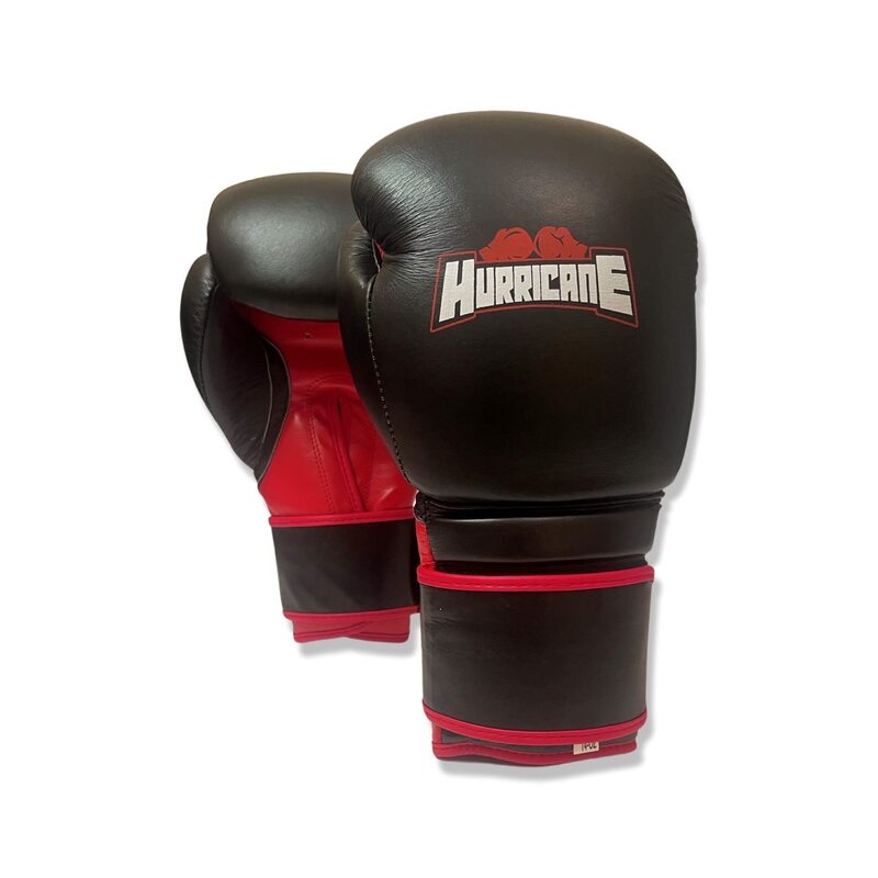 Hurricane 12-oz Combat Sports Muay Thai Style Professional Grade Boxing Training Gloves, Black/Red