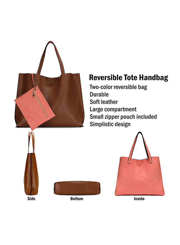 Scarleton Stylish Reversible Tote Bag, Brown/Coral Pink