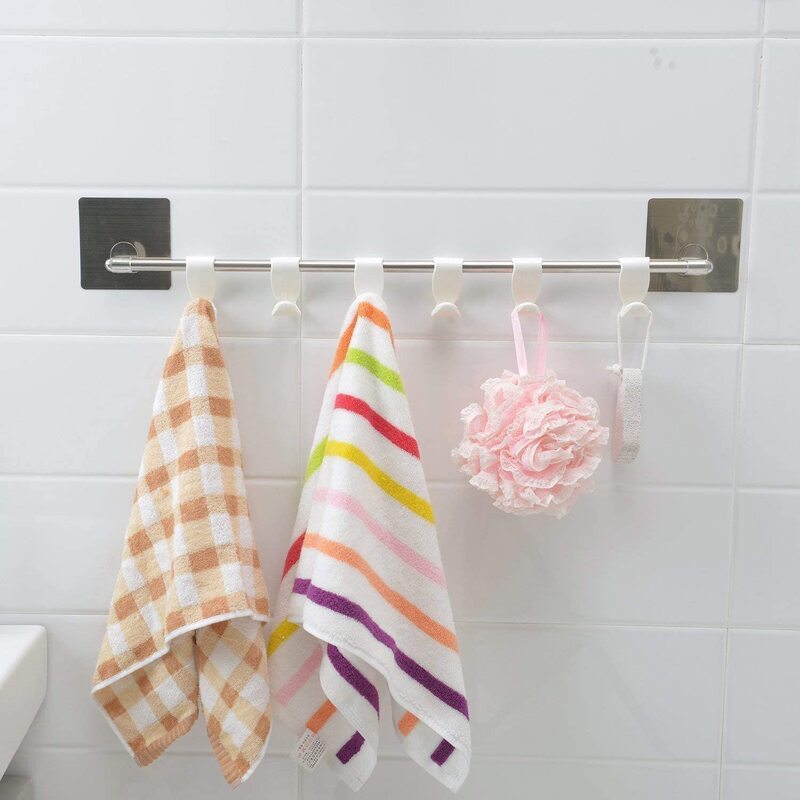 Xenoty 6-Hooks Plastic Magic Sticker Series Self Adhesive Bathroom Towel Hanger, White