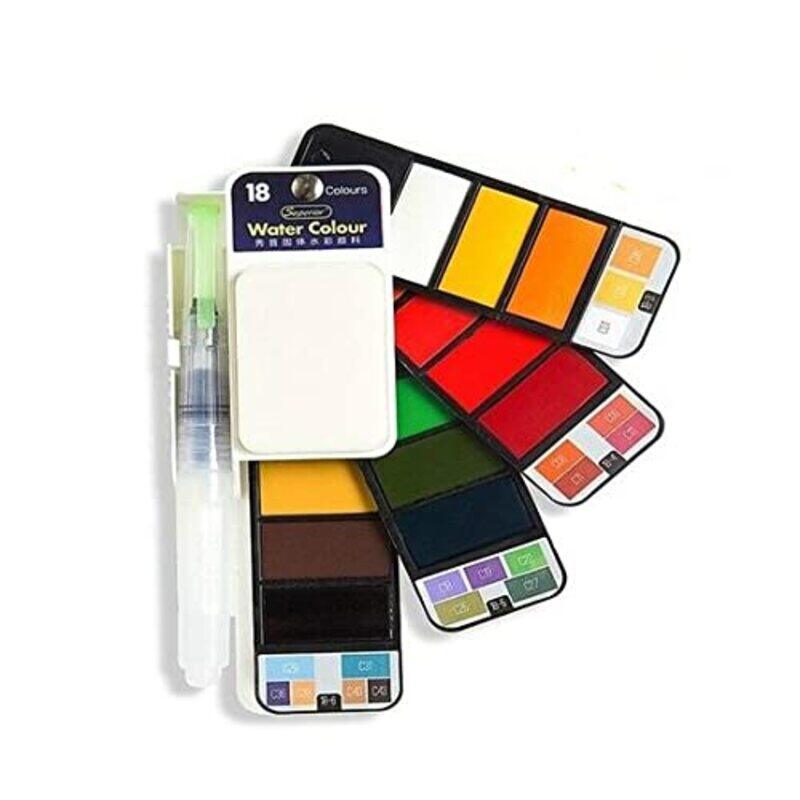 

Generic INFINITY Imported 18 Colors Watercolor Paints Set with Waterbrush & Sponge & Solid Watercolor Pigment Portable Fan-Shaped Watercolor Painting Set for