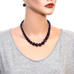 Falari Natural Malachite Gemstone Beaded Necklace Earring Set for Women, Black