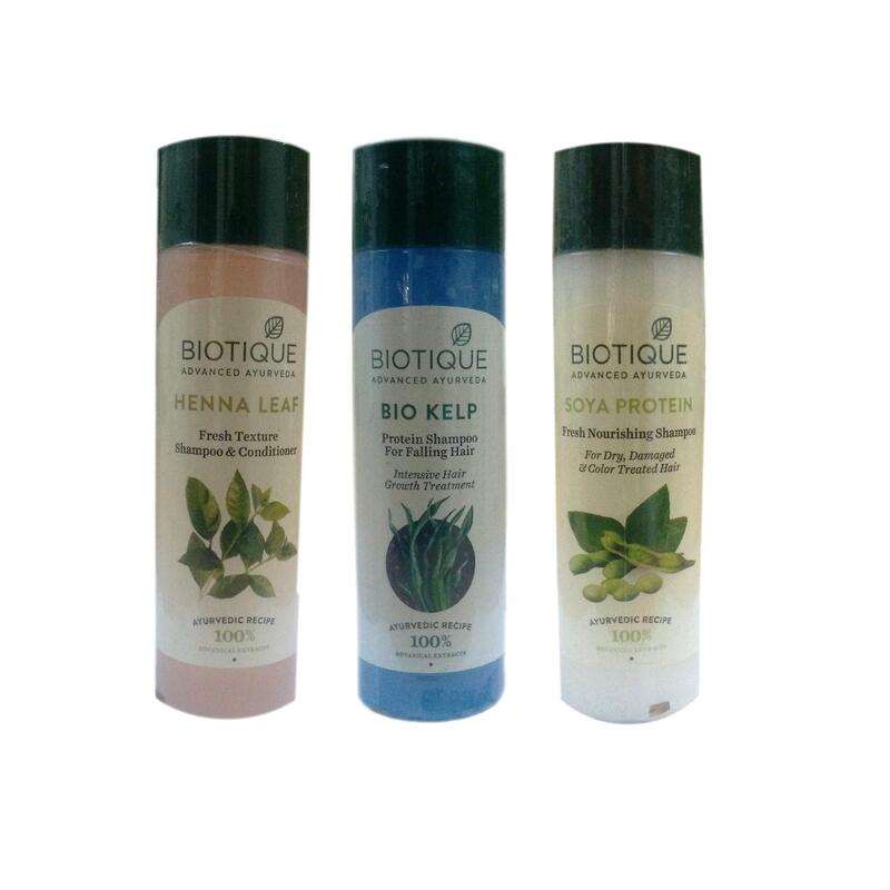 Biotique Heena Leaf Shampoo & Conditioner, 190ml + Bio Kelp Protein Shampoo, 190ml + Soya Protein Fresh Nourishing Shampoo, 190ml, 3 Pieces