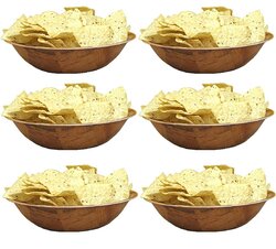Winco 10-inch 6-Piece Round Woven Wood Snack/Salad Bowl, Brown