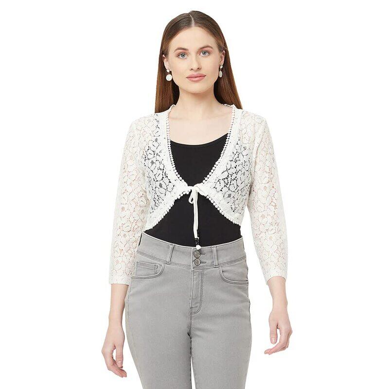 

ESPRESSO Women Designer Lace Front Tie Up Short Shrug/Cardigan (Regular and Plus Size), Off-White, M