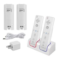 Kulannder Wii Remote Battery Charger Dual Charging Station Dock with Two Rechargeable Capacity Increased Batteries for Wii/Wii U Game Remote Controller, White