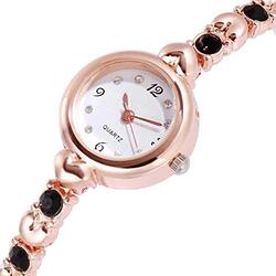 Acnos Brand Exclusive Choice 3 Types Diamond Rosegold Silver Exclusive Diamond Studded Bracelet Chain Girls Watch for Women Analog Watch for Women, RoseGold-Black