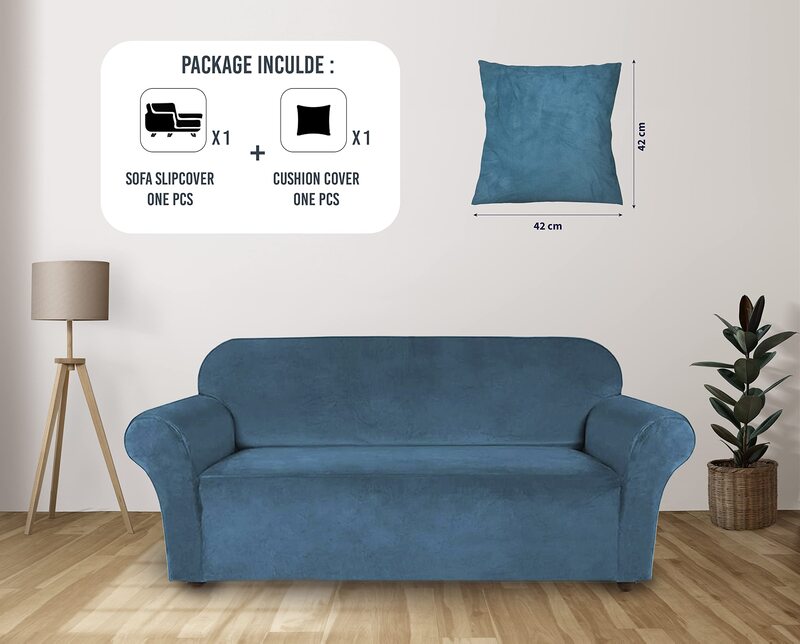 Deejay Modern Velvet Plush Super Stretchable   Flexible  Non-Slip  Big Elasticity Perfect Size Sofa Cover Slipcover 185-230cm Teal Velvet , Three-Seater (Cushion Cover not Included)