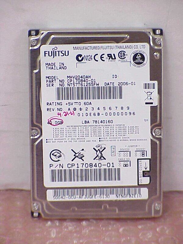 

Fujitsu 40GB SATA Hard Disk Drive, MHV2040AH, Silver