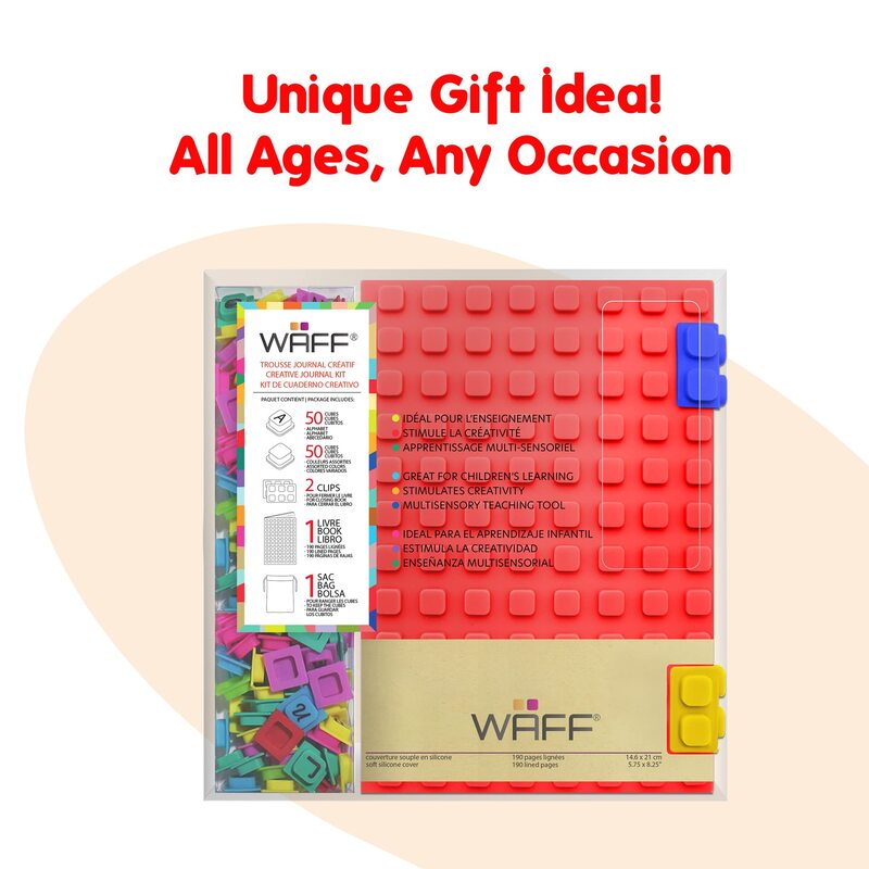 Waff Personalized Journal Notebook, 100 Lego Cubes, 190 Sheets, Large A5, Red