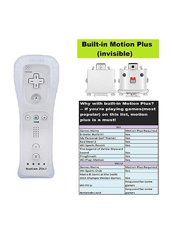 Techken Wii Remote with Wii Motion Plus Inside and Shock Wii Nunchuk Controller for Nintendo Wii Wii U, White