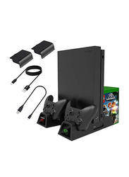 Lictin Cooling Vertical Stand Dual Controller Charging Docking Station for Xbox One Series with 2 Pack 600mAh Batteries and 2 Pieces Charging Cables, Black