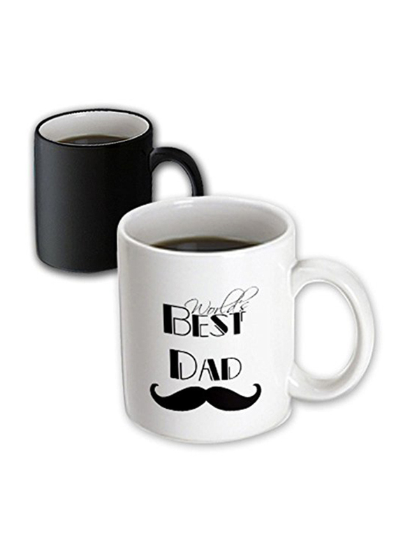 3dRose 11 oz 3 Worlds Best Dad Mustache Magic Transforming Mug, 179103, White