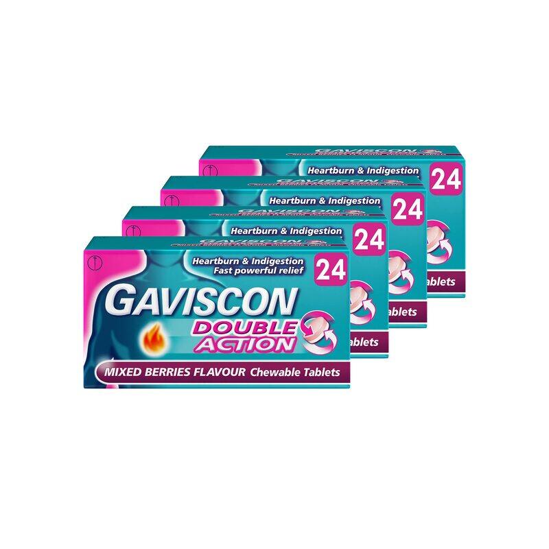 

Gaviscon Double Action Mixed Berries Chewable Tablets, 4 x 24 Tablets