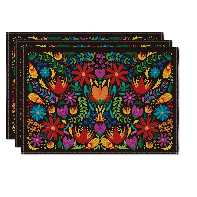 Artoid Mode 12 x 18-inch 4-Piece Mexican Flower Dinning Table Placemats, Multicolour