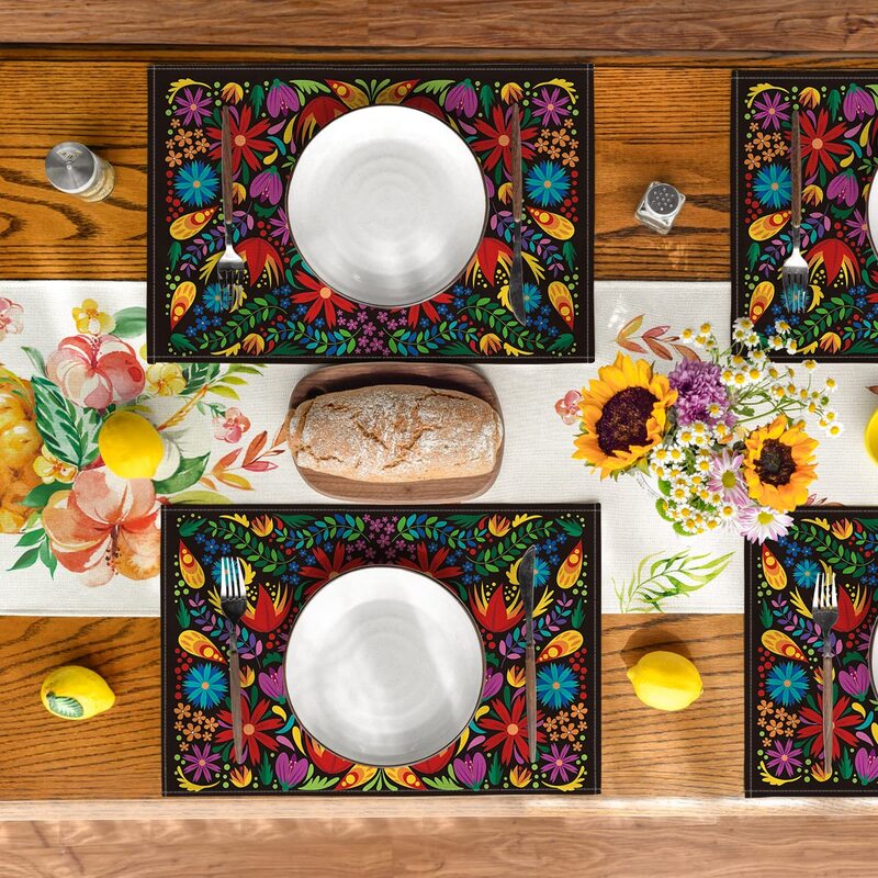 Artoid Mode 12 x 18-inch 4-Piece Mexican Flower Dinning Table Placemats, Multicolour