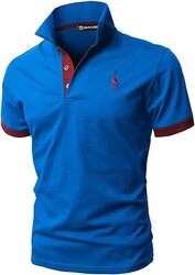GHYUGR Men's Short Sleeve Polo Shirts Giraffe Contrasting Colors Golf Tennis T-Shirt, Blue 2red, M