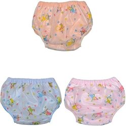 Ineffable Baby Panty for Boys and Girls Reusable Waterproof with Soft Lining Inside Absorbable Plastic Outside- Colorful Print M Size - Pack of 3