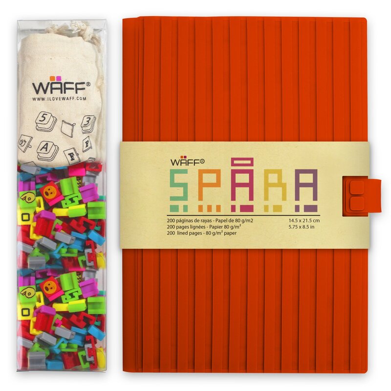 Waff Journal Combo Customizable Spara Notebook, 5.75 Inch x 4 Inch, 200 Silicone Tiles, Red