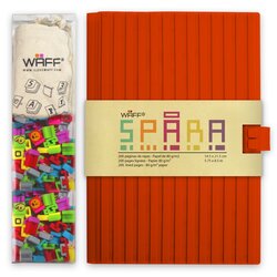 Waff Journal Combo Customizable Spara Notebook, 5.75 Inch x 4 Inch, 200 Silicone Tiles, Red