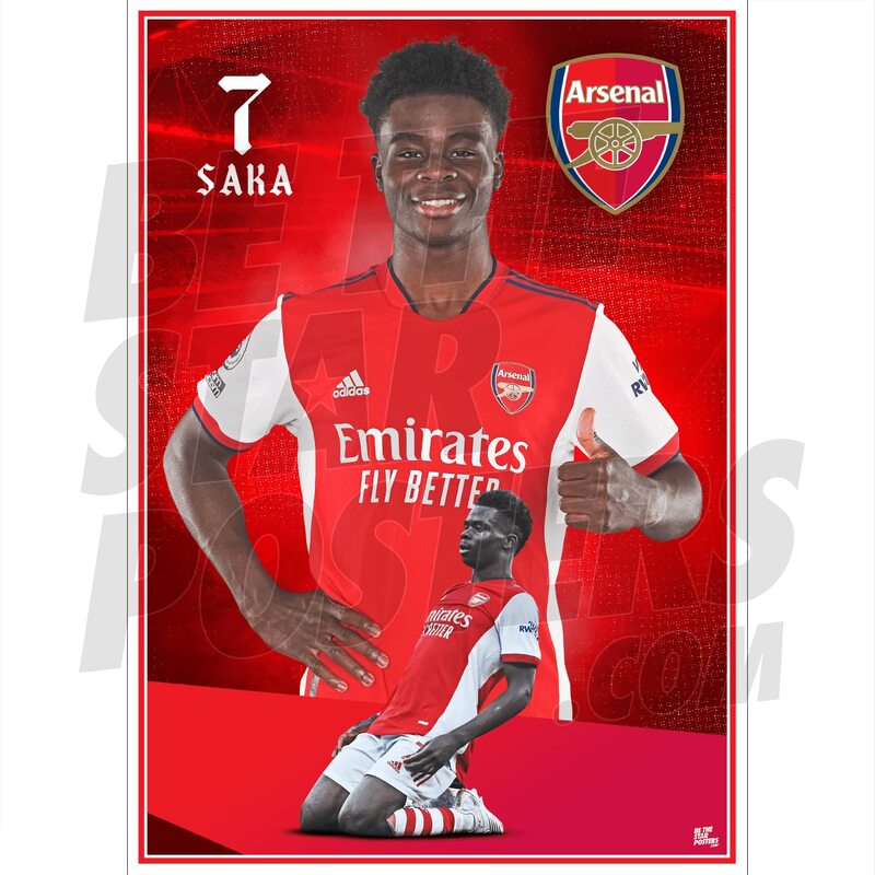 Be The Star Posters Arsenal Saka Action 21/22 Poster A3 - Officially Licensed Poster, Red,16.5 x 11.7 inches