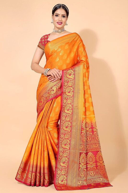 neeah women's banarasi silk saree(ns-173-61) (orange-maroon), orange-maroon, One Size