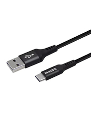 Philips 2-Meter Type-C Braided Cable, USB Type A to USB Type-C Braided Cable, Black