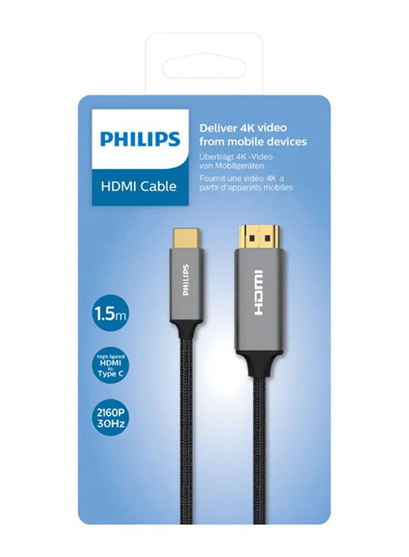 Philips 1.5-Meter 4K Type C to HDMI Cable, Black