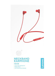 Lenovo Bluetooth In-Ear Neckband Magnetic Earbuds, Red