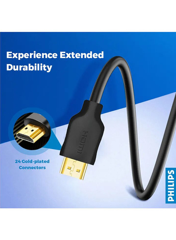 Philips 3-Meter 4K 60Hz UHD HDMI Cable, HDMI Male to HDMI 2.0, Black