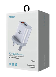 Totu CACQ-06 Dual Port UK Travel Car Charger with Independent Power Management, White