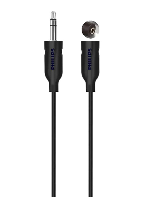 Philips 1.5-Meter Headphone 3.5mm Jack to 3.5mm Jack Female Extension Cable, Black