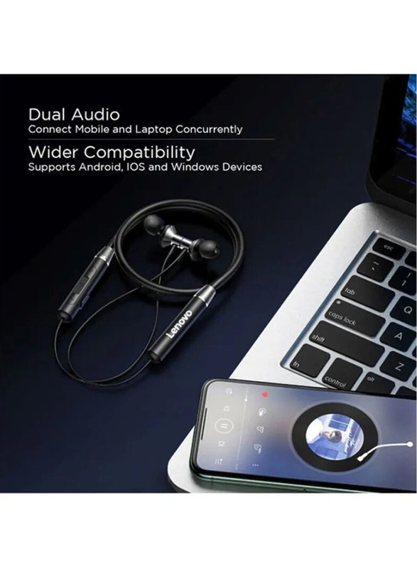 Lenovo HE05 Bluetooth On-Ear Neckband Headphones, Black