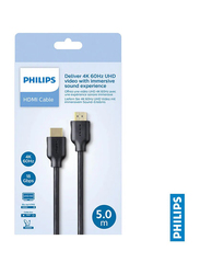 Philips 5-Meter 4K 60Hz UHD HDMI Cable, HDMI Male to HDMI 2.0, Black