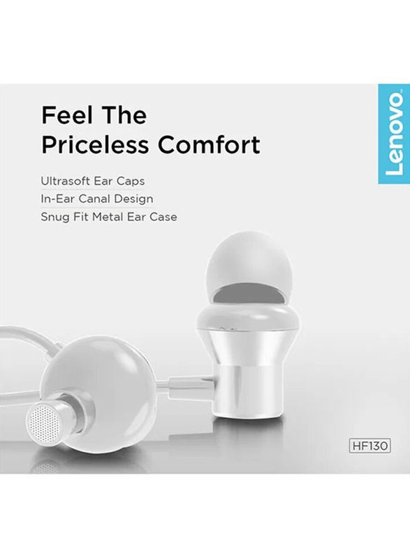 Lenovo Wired In-Ear Metal Earphones with Mic, White